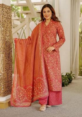 Red Printed Cotton Kurta Set