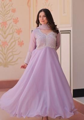 Lavender Beads Work Georgette Gown With Dupatta
