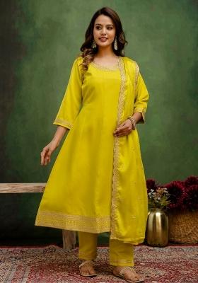 Lemon Embroidery Viscose Kurta Set