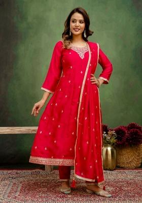 Pink Embroidery Silk Kurta Set