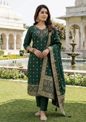 Green Zari Work Silk Kurta Set