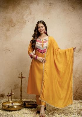 Yellow Embroidery Chanderi Kurta Set