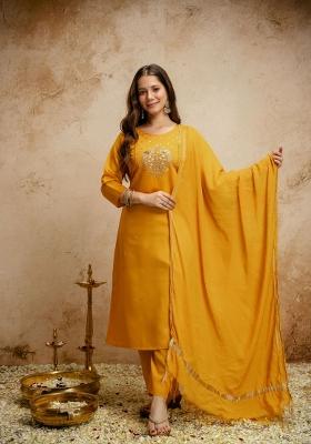 Yellow Embroidery Chanderi Kurta Set
