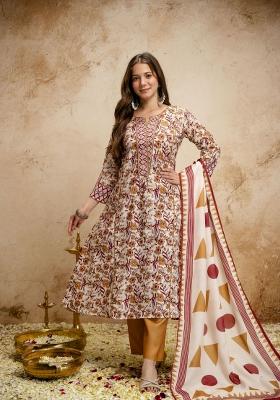 Cream Printed Chanderi Kurta Set