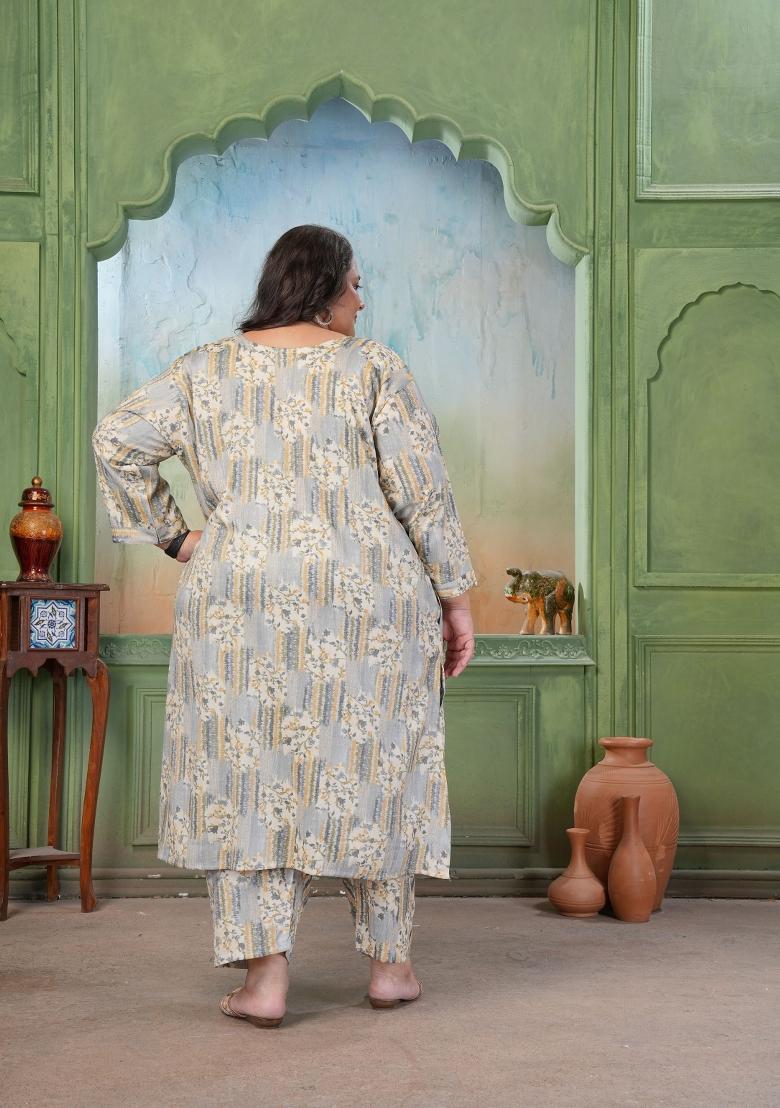 Grey Printed Rayon Kurta Set - Indya