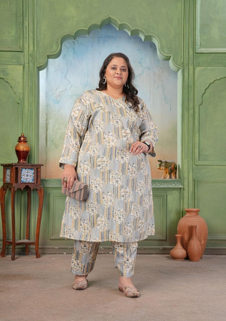 Grey Printed Rayon Kurta Set - Indya