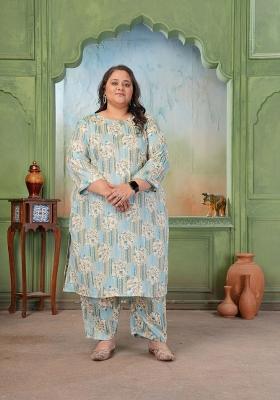 Blue Printed Rayon Kurta Set