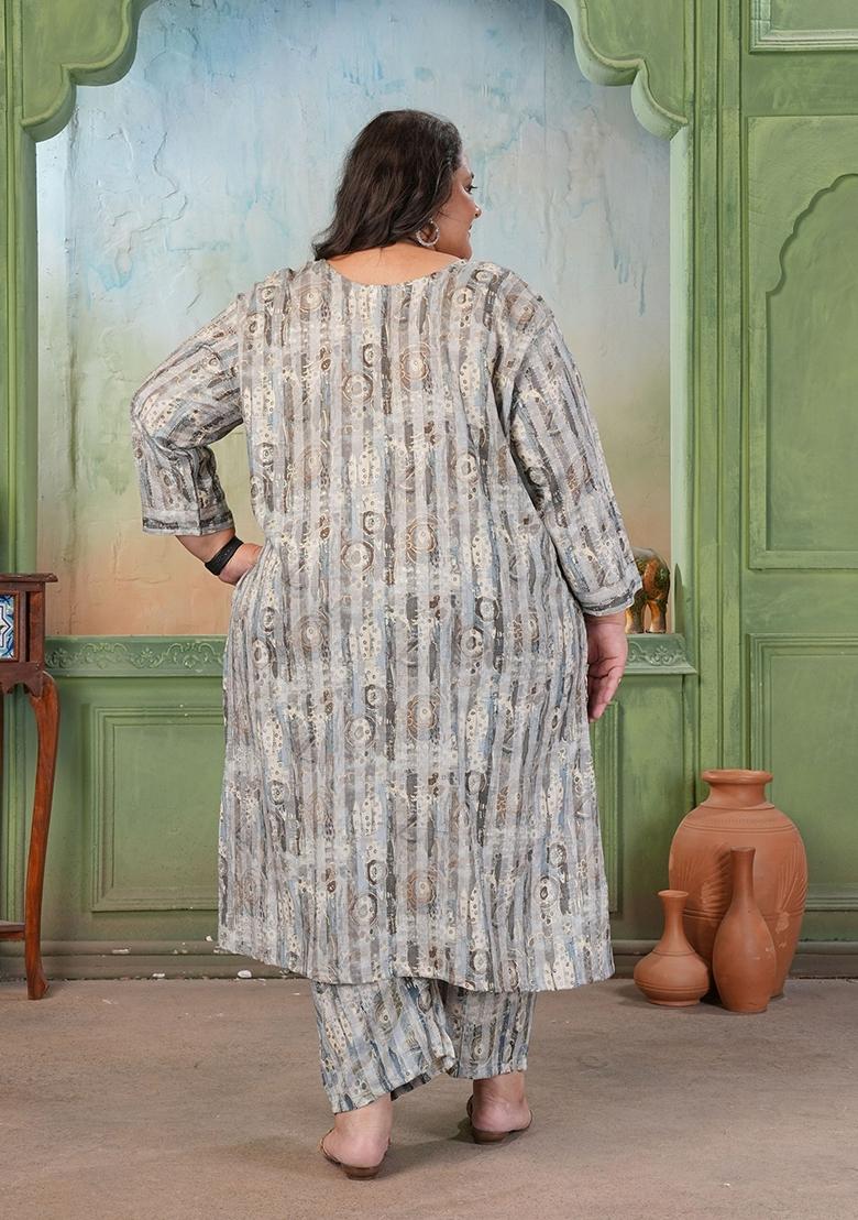 Grey Printed Rayon Kurta Set - Indya