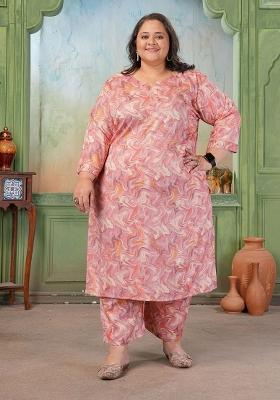 Pink Printed Rayon Kurta Set