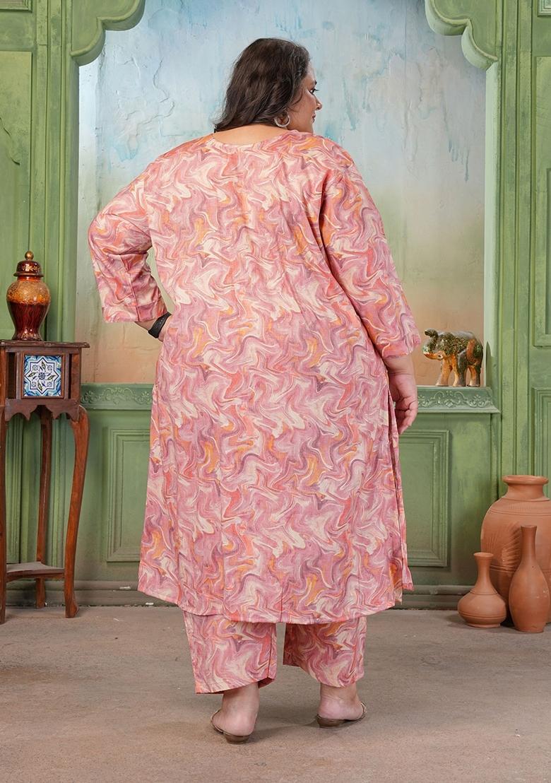 Pink Printed Rayon Kurta Set - Indya