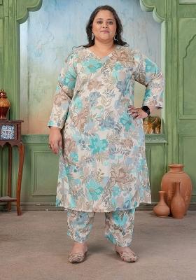 Sea Green Printed Rayon Kurta Set