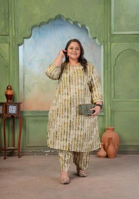 Green Printed Rayon Kurta Set