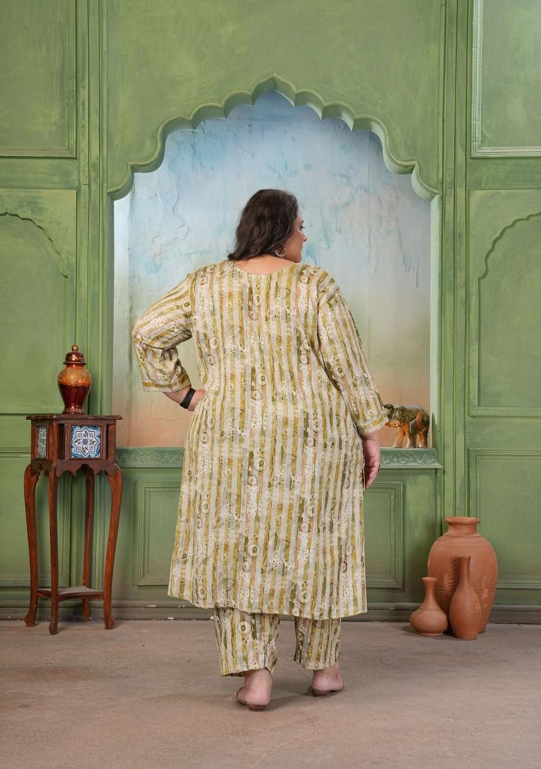 Green Printed Rayon Kurta Set - Indya
