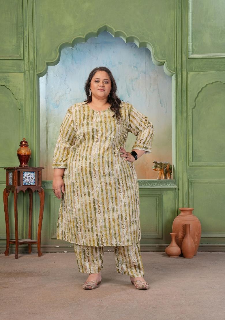 Green Printed Rayon Kurta Set - Indya