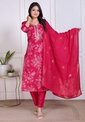 Red Embroidery Silk Kurta Set