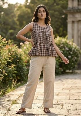 Brown Printed Cotton Kurta Set