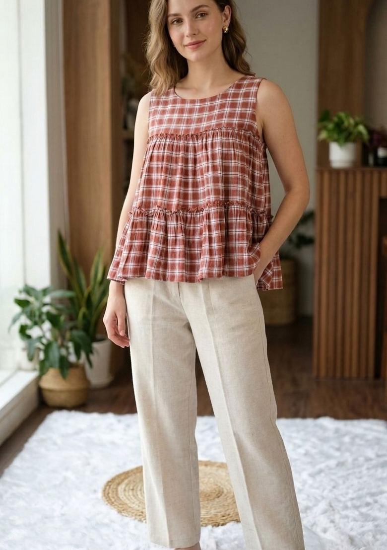 Maroon Printed Cotton Kurta Set - Indya