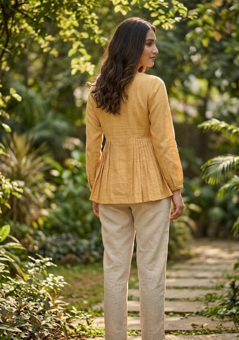 Yellow Printed Cotton Kurta Set - Indya