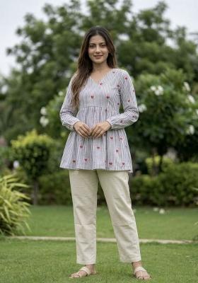Sky Blue Embroidery Cotton Kurta Set