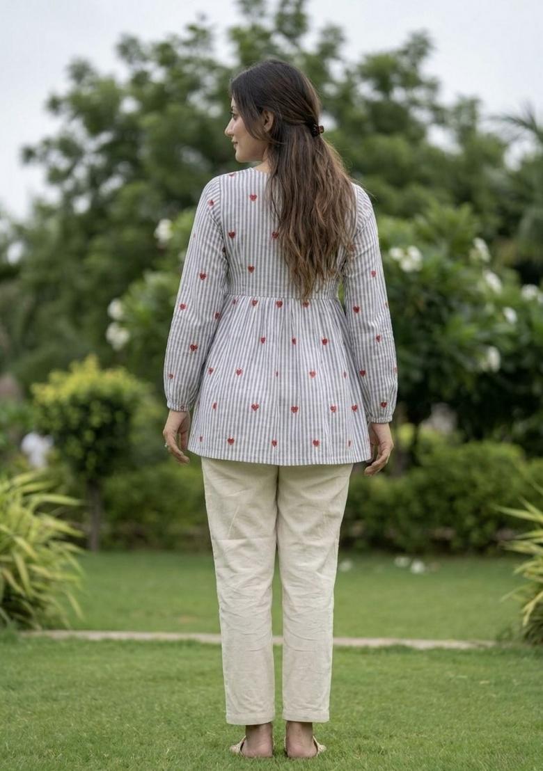Sky Blue Embroidery Cotton Kurta Set - Indya