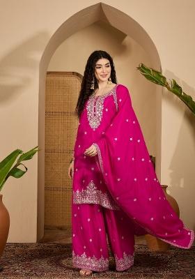 Pink Embroidery Silk Kurta Set