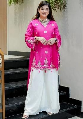 Pink Embroidery Silk Kurta Set