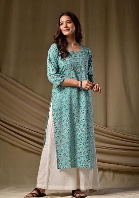 Blue Printed Rayon Kurta Set