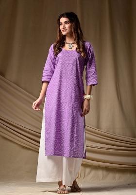 Purple Printed Rayon Kurta Set