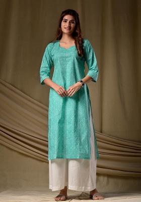 Sea Green Printed Rayon Kurta Set