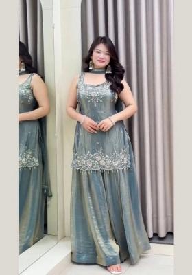 Grey Embroidery Silk Kurta Set