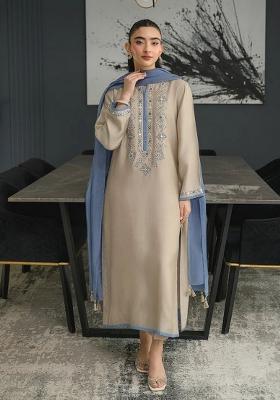 Grey Embroidery Chanderi Kurta Set