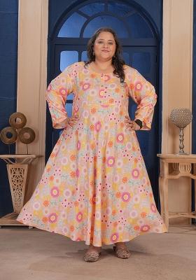 Orange Printed Rayon Kurta
