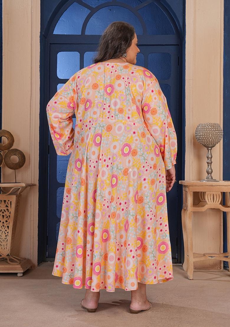 Orange Printed Rayon Kurta - Indya