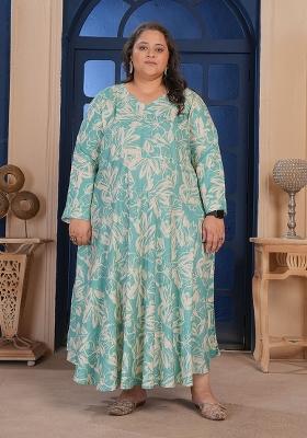 Green Printed Rayon Kurta