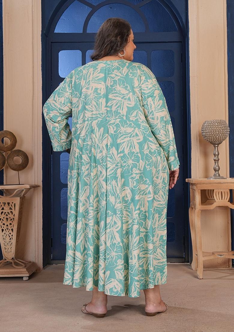 Green Printed Rayon Kurta - Indya