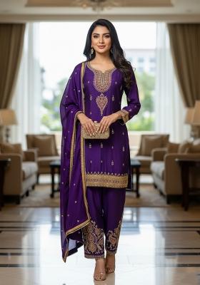 Purple Embroidery Tissue Kurta Set