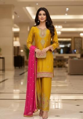 Yellow Embroidery Tissue Kurta Set