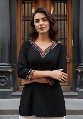 Black Printed Rayon Kurta
