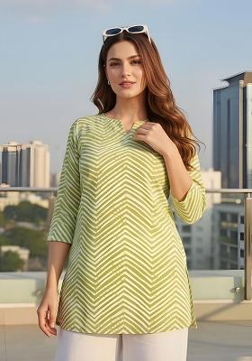 Green Printed Cotton Kurta