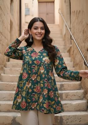 Green Printed Cotton Kurta