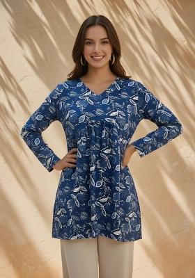 Blue Printed Rayon Kurta
