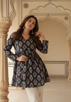 Black Printed Rayon Kurta