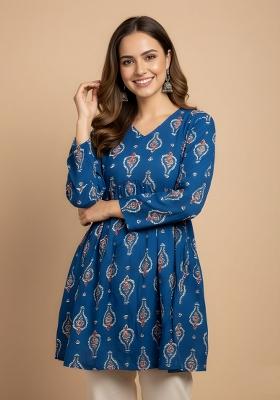 Blue Printed Cotton Kurta