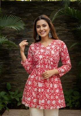 Red Printed Cotton Kurta