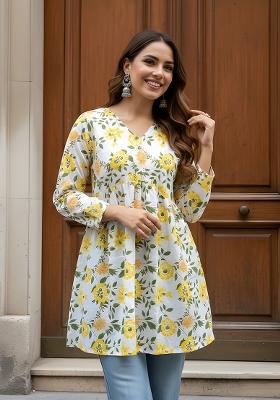 Yellow Printed Cotton Kurta