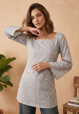 Grey Printed Cotton Kurta