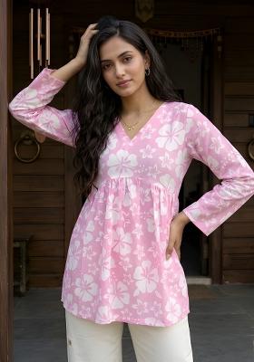 Pink Printed Cotton Kurta