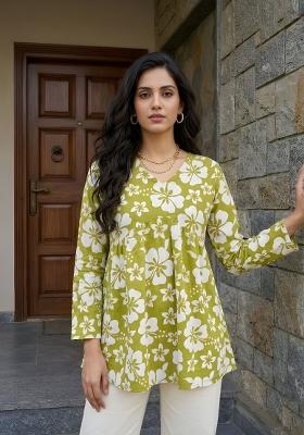Green Printed Cotton Kurta