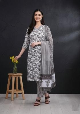 Grey Printed Cotton Kurta Set