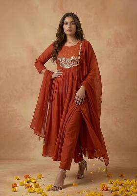 Red Embroidery Cambric Kurta Set